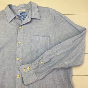 Tommy Bahama Relax Linen Button Down Shirt Mens Large Blue Long Sleeve Coastal